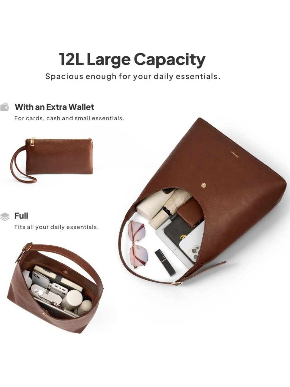 Chic Slouchy Hobo Bag for Women, Large PU Leather Shoulder Tote with Wallet - Picture 3 of 8